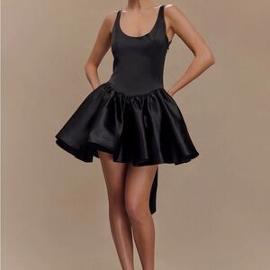 Meshki Felicia mini dress with bow Elegant Black Satin Dress
